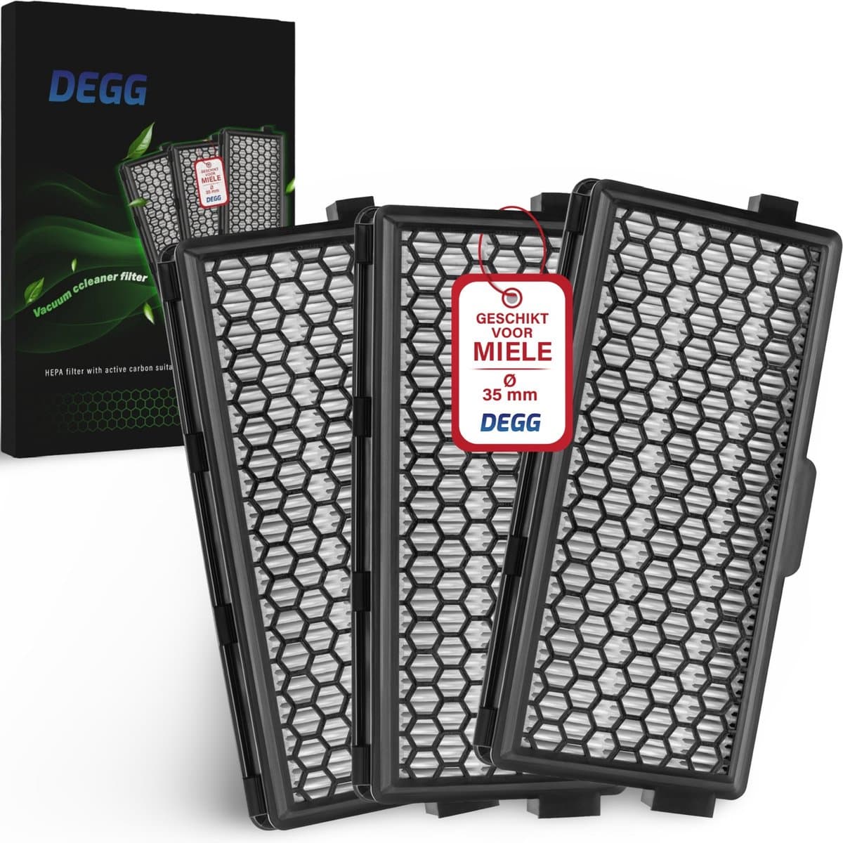 DEGG® – HEPA Koolstoffilter Geschikt voor Miele – Vervangt SF-HA 50 / Active AirClean 50 – Voor Complete C3, C2, S8, S6, S5, S4 – 3 STUK(S) — afbeelding 1