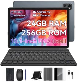 KINGRID T20 Tablet - 24GB RAM - 256GB ROM - Met Toetsenbord - Met Lederen Hoesje - Android 16 - 10.1 inch - 5000mAh - OTG - Hoes - Stylus - Muis - Grijs — thumbnail 1