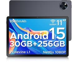 DOOGEE TAB U11 Pro - Tablet - Tablette - 30GB RAM + 256GB ROM(2TB/TF) - 8580 mAh - 11 Inch 1080P 90 Hz - Dubbele luidspreker - T7200 Octa Core - 13MP Camera - 5G WIFI - Face ID - 7.9 mm Metallic Body - Grijs