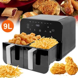 Dubbele Airfryer - 2 Manden - 9 L inhoud - Twee kookzones - Kijkvenster - Kleur Zwart - Heteluchtfriteuse - Hete Lucht Oven - 37,9×36×31cm — thumbnail 5