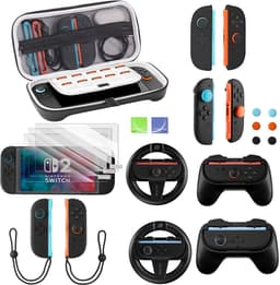PlayCool 18-in-1 Bescherm & Race Kit – Accessoirebundel voor Nintendo Switch 2 – Beschermhoes, Screenprotectors, Thumb Grips, Joy-Con Siliconen Covers, Stuurset, Controller Grip set & Straps — thumbnail 1