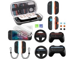PlayCool 18-in-1 Bescherm & Race Kit – Accessoirebundel voor Nintendo Switch 2 – Beschermhoes, Screenprotectors, Thumb Grips, Joy-Con Siliconen Covers, Stuurset, Controller Grip set & Straps