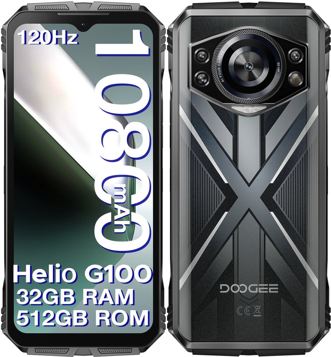 DOOGEE S CYBER PRO 4G - Robuuste Smartphone - Robuuste Telefoon - 32 GB RAM + 512 GB ROM /2TB TF - 6,6 Inth + 120Hz - 10800mAh/33W - Helio G100 - Vingerafdrukherkenning - Face ID - 20MP nachtzichtcamera - Zilver — afbeelding 1