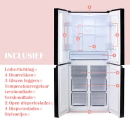 PRIMO PR182MD Koelvriescombinatie – Amerikaanse Koelkast – 4 deuren – No Frost - Energieklasse C – 362 liter (237 + 125) - Zwart — thumbnail 4