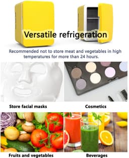 Mini koelkast 4L - Minibar - Voor eten & drinken - Skincare & make-up fridge - olledig stil 22dB - USB - Auto koelkast - Geel — thumbnail 4