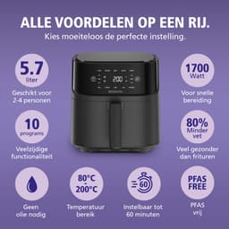 Brabantia Airfryer XXL - 5.7 liter - Digitaal Touchscreen - 10 Kookprogramma's - Tot 5 Personen - PFAS-Vrij - 80ºC tot 200ºC - 1700 Watt - BBEK1136 — thumbnail 11