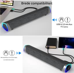 longziming -Luidspreker – USB Computerluidspreker met LED Regenboogverlichting – 2 Full-Range Speakers – Schuin Ontwerp en Volledig Compatibel – voor PC, Laptop en Tablet — thumbnail 3