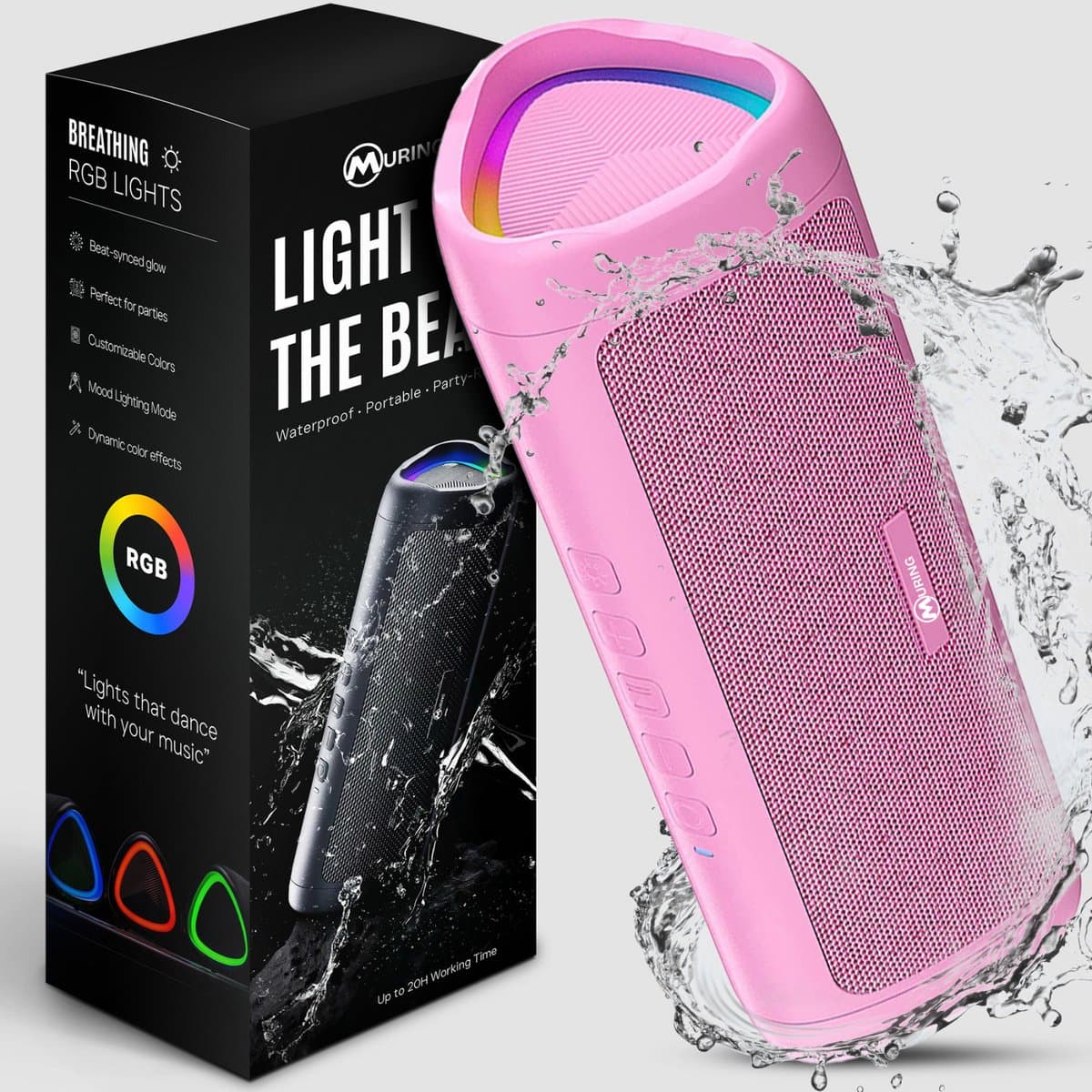 Muring Draadloze Bluetooth Speaker - Muziek Box - Tot 20 uur Afspeeltijd - TWS Pairing - Bluetooth 5.3 - Partybox - Luidspreker - Geluidsbox - Roze — afbeelding 1