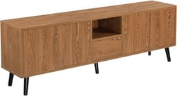 TV Meubel Lowboard Houtkleurig 140 cm Breed met Open Vakken en Opbergruimte — thumbnail 1