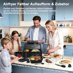 Accessoires Heteluchtfriteuse Gescht voor Philips Airfryer 3000-5000 Serie 9L, Opvouwbare Siliconenvorm Herbruikbare Ovenschaal voor Philips Dual Basket Airfryer NA350/NA550 9L — thumbnail 6