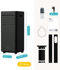 MOA Mobiele Airco - 7.000 BTU - 3-in-1 - Met Afstandbediening - Tot 22m² - Airconditioner met Ontvochtigingsfunctie - Raamafdichtingskit - Zwart — thumbnail 12