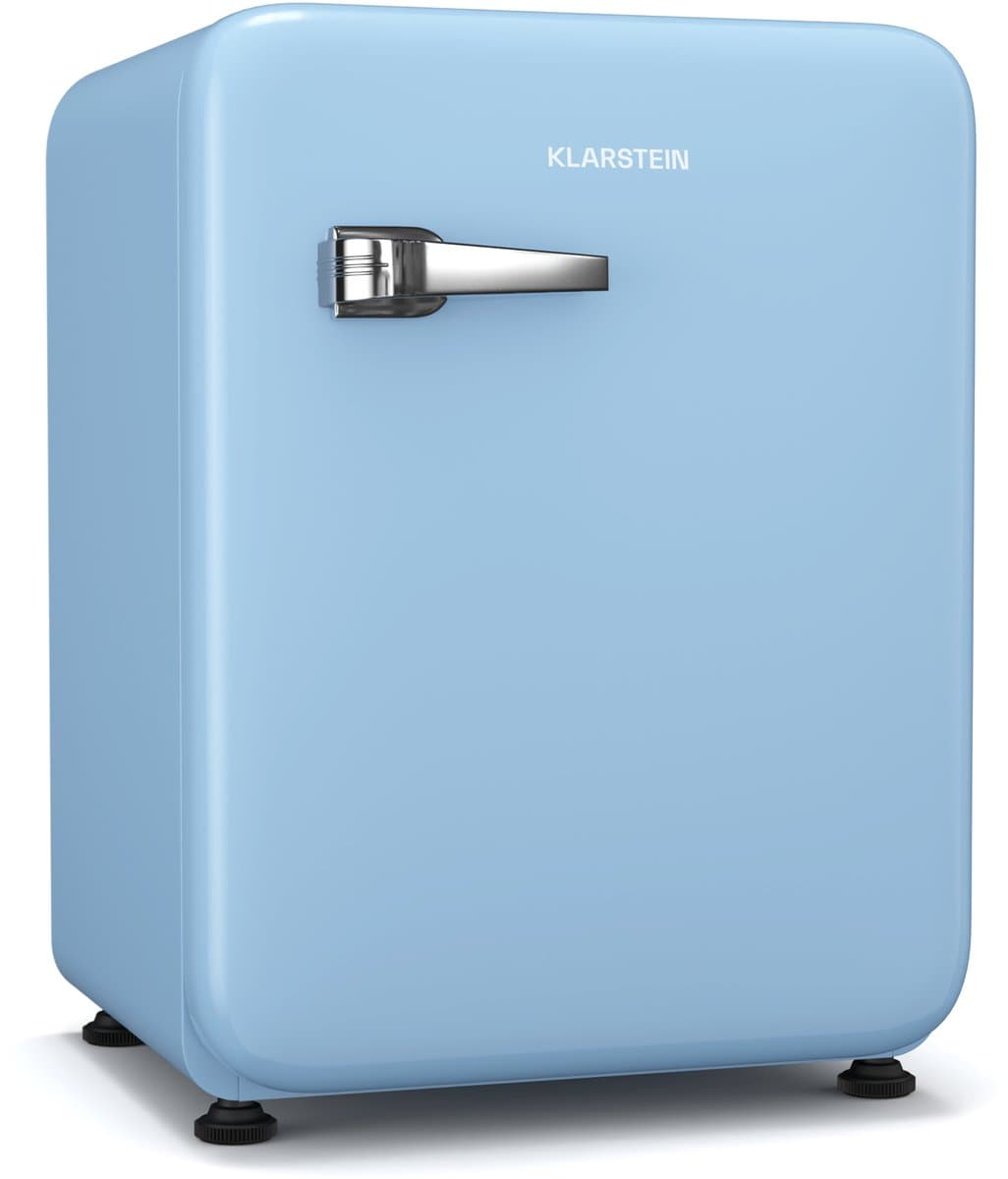 Klarstein Audrey Evo 68L Retro Mini Kühlschrank - Leise 40 dB, Kompakter Kühlschrank Klein mit Verstellbaren Füßen, Wendetür, Mechanischem Thermostat, Blau, Ideal für Schlafzimmer und Büros — afbeelding 1