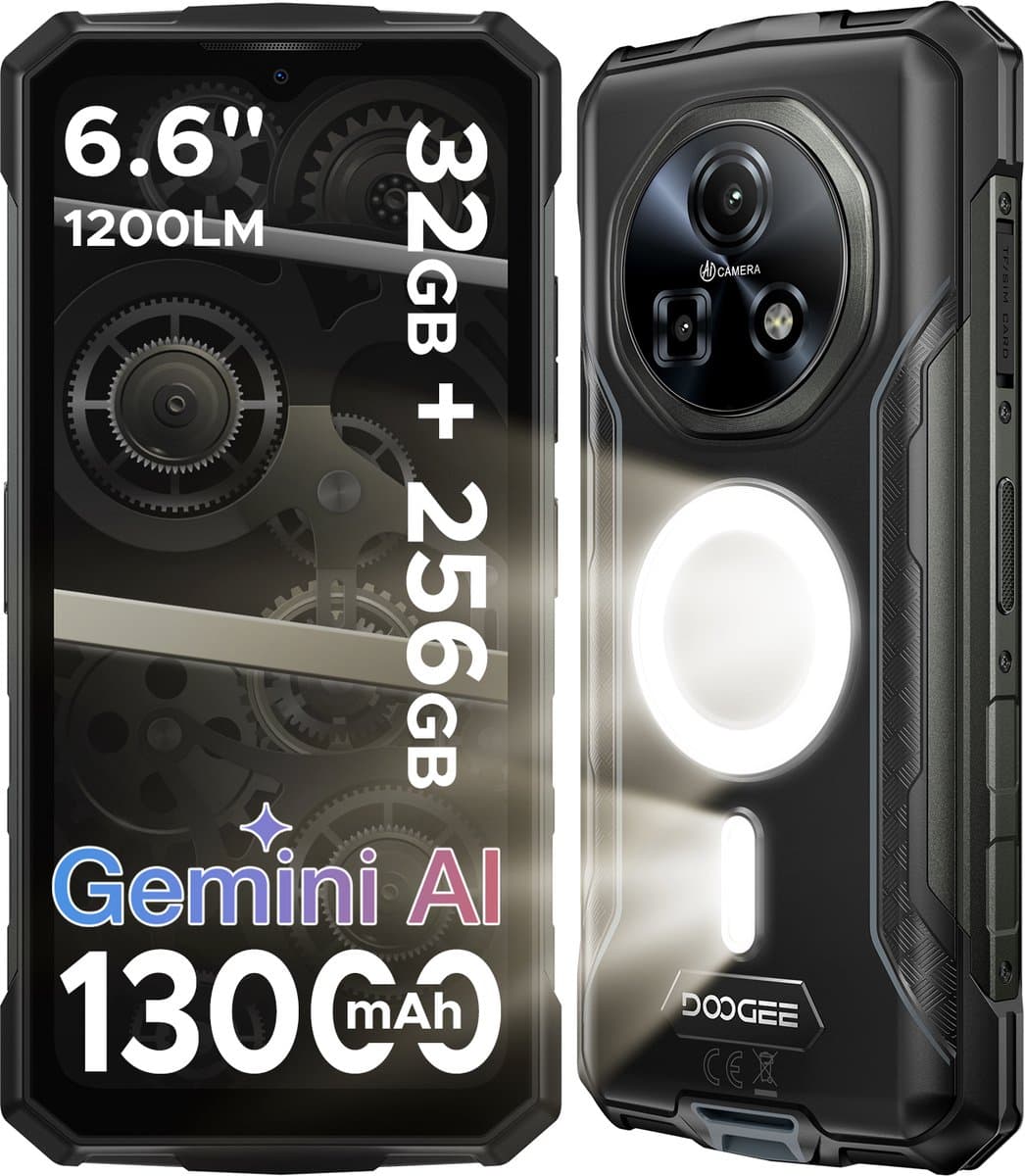 DOOGEE Fire 5 Ultra-AI Robuuste Smartphone-32GB RAM - 256GB ROM-6,6 inch 90 Hz-Robuuste Telefoon - IP68 Waterdicht -1200-lumen kampeerlamp-13000 mAh- Gemini AI-gezichtsherkenning- Android 15 - NFC - GPS-Zilver — afbeelding 1