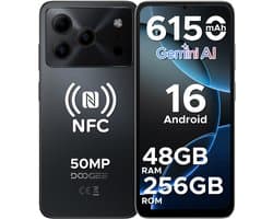 DOOGEE Note 56 Plus - Smartphone - Telefoon - 48 GB RAM+ 256 GB ROM (2TB/TF) - 50 MP camera - 6150 mAh/18W - 6.56 inch 90Hz - Gemini AI - Widevine L1 - NFC - Face ID - Vingerafdruk - GPS - Zwart