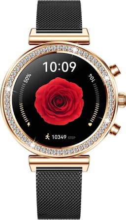 Knobbout Luxe Dames Smartwatch 1.27” met Kristallen – Bluetooth Bellen – HD Touchscreen – Hartslag, Bloeddruk & SpO₂ Monitoring – Vrouwelijke Gezondheidsfuncties – AI spraakassistent– IP68 Waterdicht – Zilver stalen band — thumbnail 3