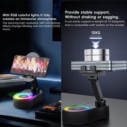 Mobiele telefoonhouder, 2025 verbeterde draadloze inductie-audio-Bluetooth-luidsprekerhouder met kleurrijk omgevingslicht, oplaadbaar voor noodgevallen, 360° opvouwbaar (wit) — thumbnail 5