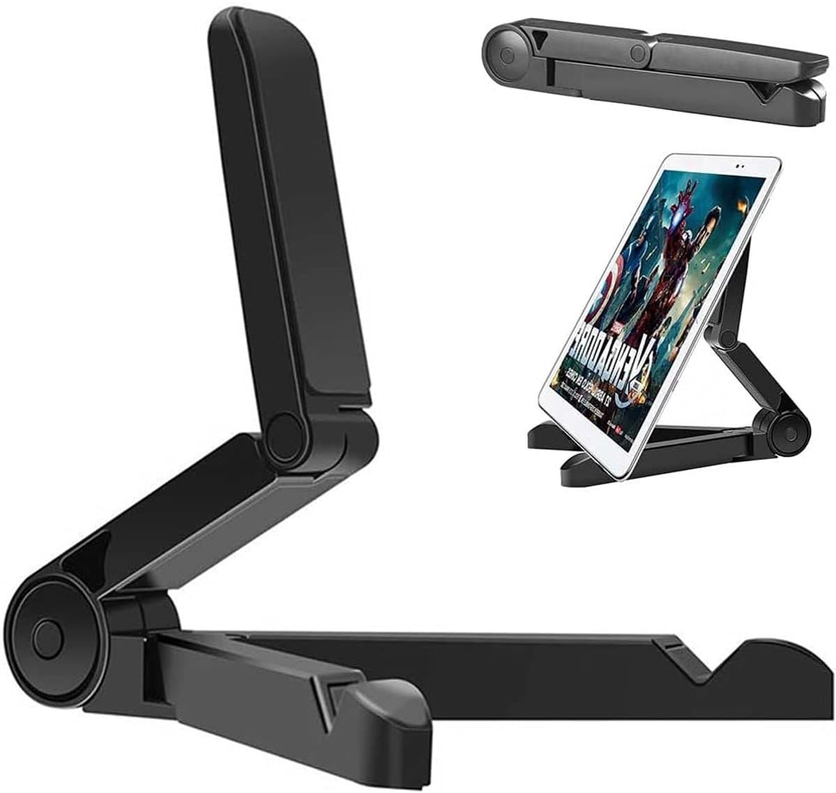 Crrynuo-Verstelbare -tabletstandaard - voor iPad-Samsung Galaxy en Kindle Fire-tablets - Draagbare tabletstandaard - Bureautelefoonhouder voor iPhone-Samsung (zwart) — afbeelding 1