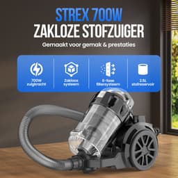 Strex Stofzuiger Zonder Zak - 700W Krachtige Zakloze Stofzuiger - HEPA Filter - 2.5L Stofreservoir - Extra Lang Snoer - Inclusief 4 Opzetstukken — thumbnail 2