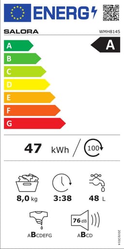 Salora WMH8145 - Wasmachine - Voorbelading - 8 kg - 1400 RPM - Energielabel A - Wasmachines - Washing machine — thumbnail 2