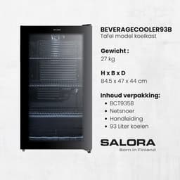 Salora BEVERAGECOOLER93B - Koelkast Tafelmodel - Koelkast - Koelkasten Vrijstaand - 93 l - Glazen deur — thumbnail 4