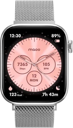 Maoo ProWatch AMOLED Smartwatch Dames en Heren - Milanese Bandje en 3 Siliconen Bandjes - Stappenteller - Hartslagmeter- Bloeddrukmeter - Slaapmonitor - Multisport - Geschikt voor Android en iOS - Zilver — thumbnail 2