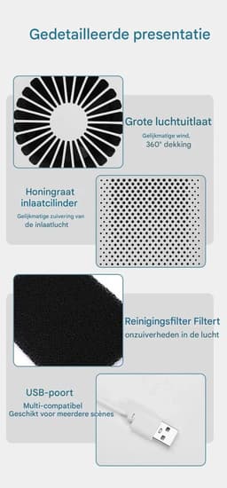BolFlow® Luchtreiniger - HEPA - USB - Air purifier - Koolstoffilter - Ionisator - Stil & Compact - Voor Kantoor, Auto, Thuis - Wit — thumbnail 2