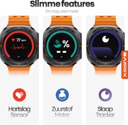 Xssive - Smartwatch - 47 mm - Titanium Zwart - AMOLED - IP68 Waterdicht - Smartwatch Heren - Oranje — thumbnail 4