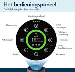 Vibrix PureFlow30 Pro Luchtreiniger / Air Purifier – EPA 14 + koolstoffilter – 180 m³/u – Voor kamers tot 30 m² – Ionisator – App-bediening – Zeer stil met slaapstand – Luchtkwaliteitindicator — thumbnail 10