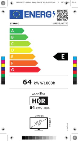 STRONG - TV 55" (139 cm) SRT55UH7773 - Smart Google TV 4K UHD - Chromecast - Google Assistant - Dolby ATMOS - Dolby Vision - Drievoudige tuners - Wifi - Bluetooth - Port Ethernet - 4xHDMI + 2xUSB - NETFLIX — thumbnail 2