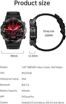 Mawiva Tech PRO - Smartwatch - AMOLED - Smartwatch Heren - Mawiva Tech Smartwatch - Geschikt voor iOS en Android - Nederlandstalig - Sporthorloge - Gezondheidsanalyse - Sportanalyse - Bellen - Muziek/Audio Luisteren - Ergonomisch - Zwart — thumbnail 11