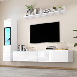 Witte Tv-Woonwand Set met LED-Verlichting - 3-delige Meubelset voor Woonkamer — thumbnail 2