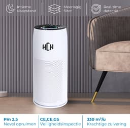HCH Luchtreiniger - Air Balance - Air Purifier - HEPA filter - Werkt tegen huisstofmijt, hooikoorts, allergie en stof - 3 standen + slaapstand en automatische stand - Luchtkwaliteit indicator - 500 m² - CADR 300 m³/h - Stil, 20 db — thumbnail 7