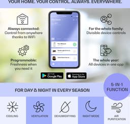 Klarstein mobiele airconditioner, 5-in-1 airconditioner, ventilator, luchtontvochtiger, luchtreiniger & nachtmodus, app-bediening, vlakke airconditioner met luchtafvoerslang, airconditioner, 11.500 BTU, antraciet,3 kW voor 51 m² 50 dB — thumbnail 5