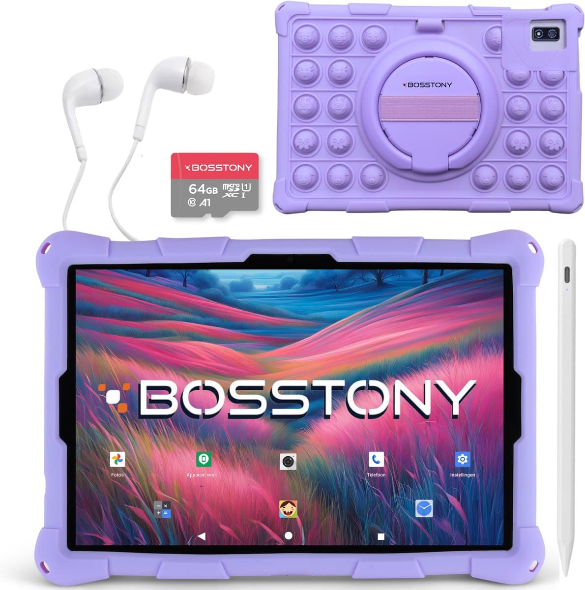 Bosstony Snelle Kids Tablet 10 inch - Ouderlijk Toezicht - 6000mAh Batterij - Android 13 - Incl Beschermpakket - Kindertablet vanaf 3 jaar - Tablet Kinderen — afbeelding 1