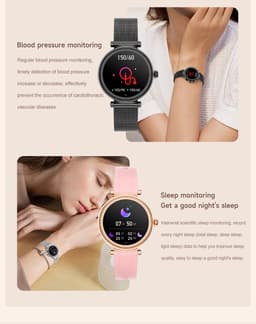 Knobbout Luxe Dames Smartwatch 1.27” met Kristallen – Bluetooth Bellen – HD Touchscreen – Hartslag, Bloeddruk & SpO₂ Monitoring – Vrouwelijke Gezondheidsfuncties – AI spraakassistent– IP68 Waterdicht – Rosé goud stalen horlogeband — thumbnail 17
