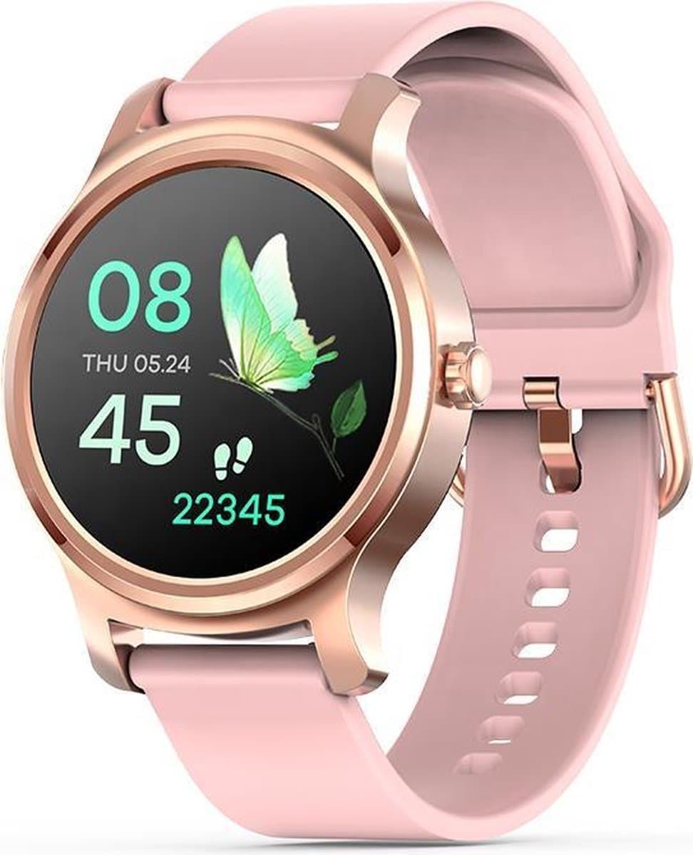 Belesy® SMART - Smartwatch Dames - Smartwatch Heren - Horloge - Bluetooth Bellen - Stappenteller - 1.3 inch - Kleurenscherm - Full Touch - Goud - Roze - Siliconen - Moederdag — afbeelding 1