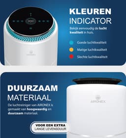 Aironex Luchtreiniger met Hepa Filter – Tegen Allergie & Hooikoorts - HEPA 13 + Ionisator – CADR 365 m³/u – 55 m² – Stil – Luchtkwaliteitsindicator - Air Purifier -Luchtreinigers — thumbnail 5