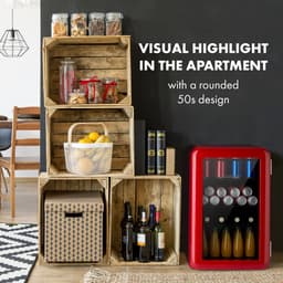 Klarstein PopLife Drankenkoeler - Minibar, Retro Koelkast, 0-10°C, slechts 39 dB, 70 L, milieuvriendelijk, dubbelwandige deur, retro design, rood — thumbnail 5
