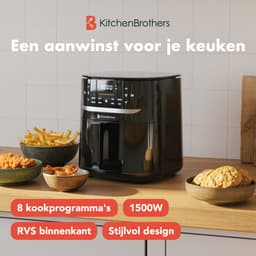 KitchenBrothers Airfryer XL - 5L - 1500W - PFAS-Vrij - Heteluchtfriteuse - 80ºC tot 200ºC - 8 Kookprogramma's - Zwart — thumbnail 2