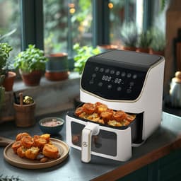 AG Airfryer XXL Premium - Wit- Luchtfriteuse - Anti-aanbak - Tot 8 personen- Vaatwasserbestendig - Met Receptenboek - Extreem Stil- Snelkooktechnologie - Digitaal Display - Tot 200°C - 8 Voorgeprogrammeerde standen. 7.5L — thumbnail 6