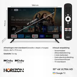 Horizon Smart TV 55 inch - 4K ULTRA HD LED Televisie - XT Line - Google TV WiFi - Voice Assistant - Frameless Slim Design — thumbnail 11
