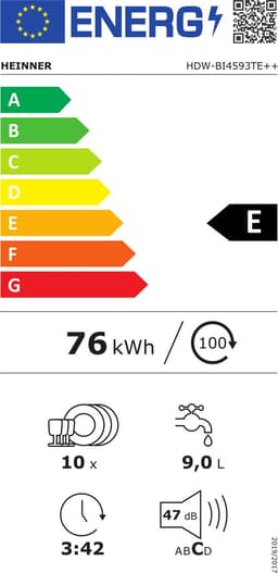 Heinner HDW-BI4593TE++ Inbouwvaatwasser – 10 Couverts – Startuitstel – 9 Programma – Einde-programma Signaal – AquaStop – Wit – 5 Jaar Garantie — thumbnail 2