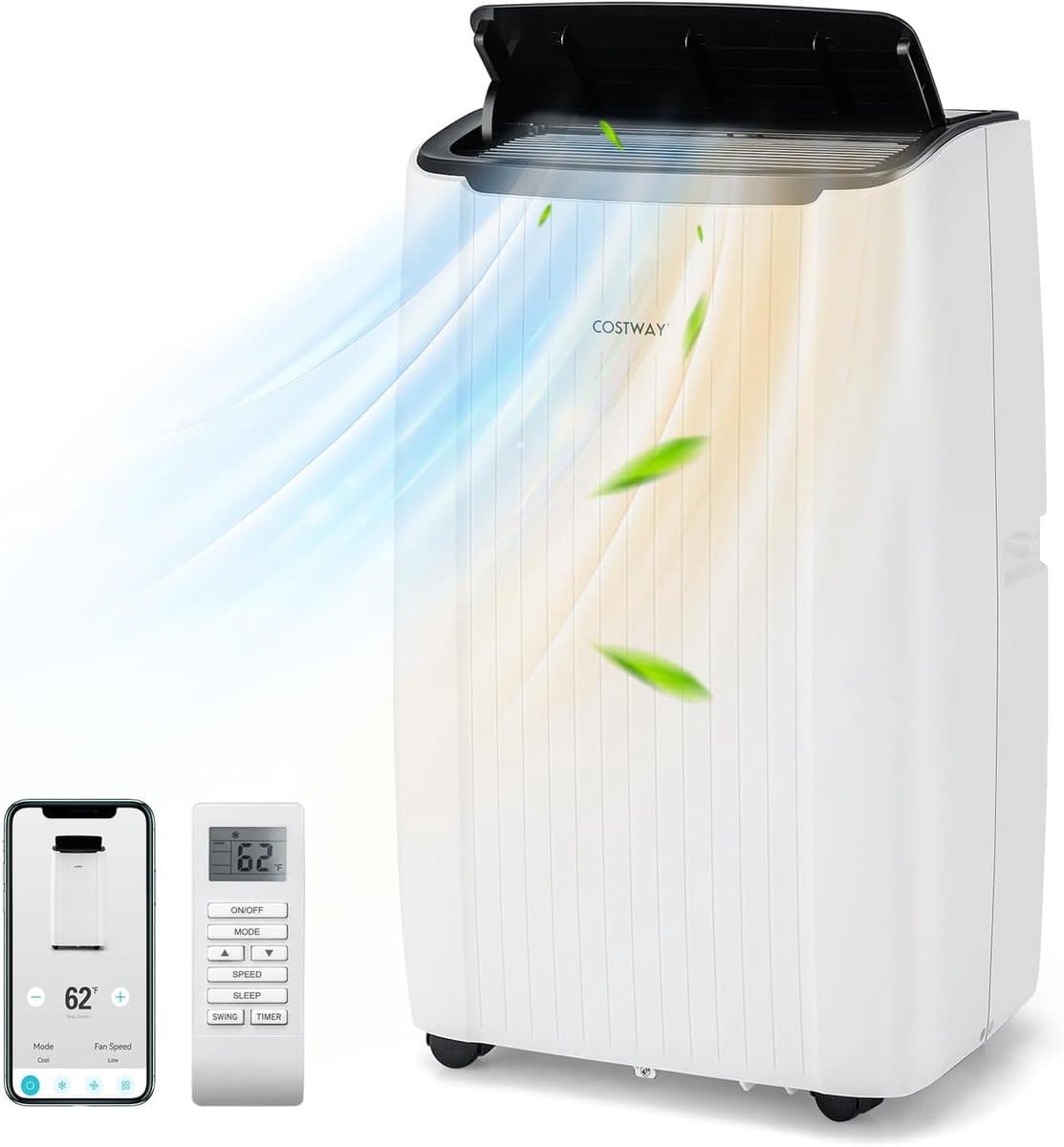 COSTWAY Airconditioning met afvoerslang, 14000BTU, kamergrootte tot 177 m³ (65 ㎡), 4-in-1 mobiele airconditioning, luchtkoeler, verwarming, luchtontvochtiger en ventilator, met auto- en slaapmodus — afbeelding 1