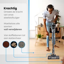 Luxari S1000 Steelstofzuiger Draadloos - 4 Extra Filters - 4 Opzetstukken - Stofzuiger Draadloos - Zonder Zak - Snoerloze Stofzuiger - Kruimeldief - Vacuum Cleaner - Draadloze Stofzuiger - Accu Stofzuiger — thumbnail 5