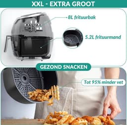 Niceey Airfryer XXL - Heteluchtfriteuse - 1800W - 8,0L - Incl. Kookboek - Zwart — thumbnail 4