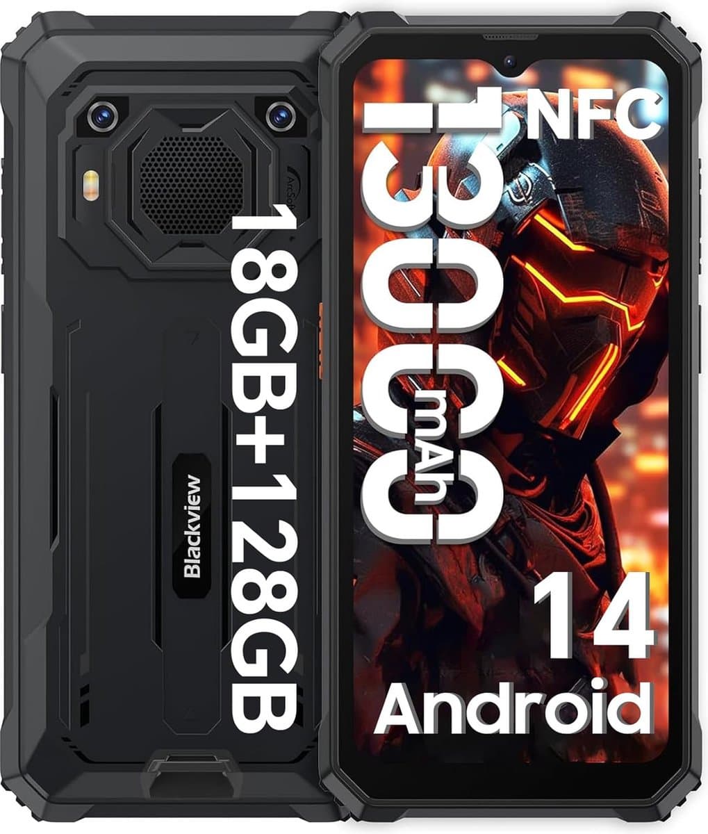 Blackview BV6200 Pro - Robuuste Smartphone - 18GB RAM - 128GB - 13000mAh - 6,56 inch - 4G Dual SIM - Android 14 - IP68 Waterdicht - NFC GPS - Zwart — afbeelding 1