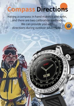 WizBay Premium Select® Smartwatch 1.52 Inch AMOLED - Bellen - Wireless Charging - Kompas - Hartslag O2 en Bloeddruk - Multi Sport - Zilver - Zwart Lederen Band extra Zwarte TPU Band — thumbnail 9