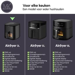 Maison & Kitchen Airfryer - Heteluchtfriteuse airfryers- PFAS-vrij - 1350W - 3L Inhoud - 80ºC tot 200ºC - Zwart — thumbnail 2