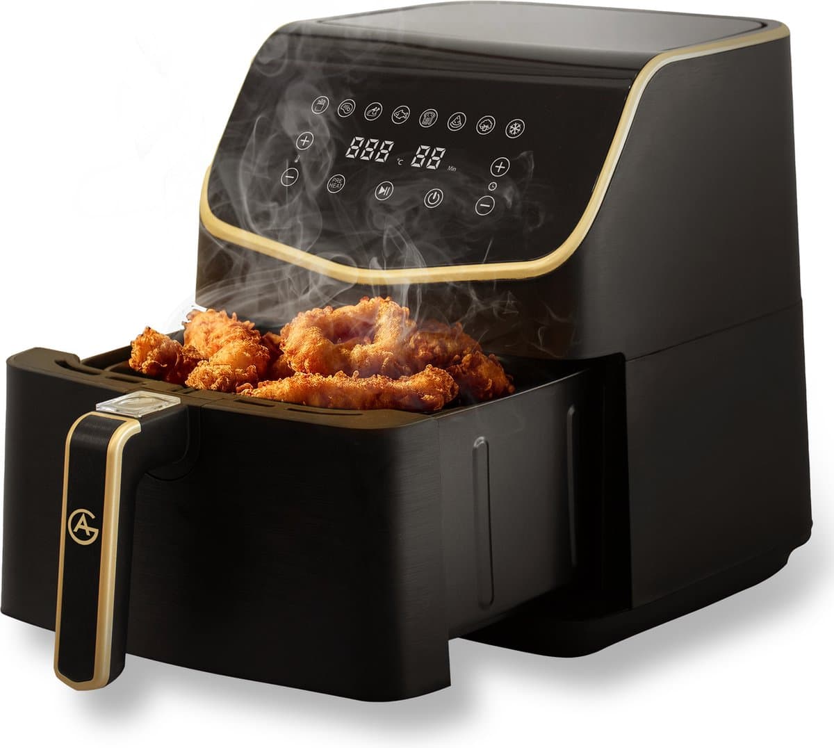 AG Airfryer XXL Premium- Luchtfriteuse - Anti-aanbak - Tot 8 personen- Uitneembare Bak - Vaatwasserbestendig - Met Receptenboek - Extreem Stil- Snelkooktechnologie - Digitaal Display - Tot 200°C - 8 Voorgeprogrammeerde standen. 5.5L Zwart — afbeelding 1