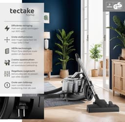 tectake® Zakloze Stofzuiger VC900 - Sterke 900 W Stofzuiger met Snoer - Eenvoudig Schoon te Maken - Zonder Zak - Geschikt voor Tapijten en Gladde Vloeren - Snoerlengte 490cm — thumbnail 2
